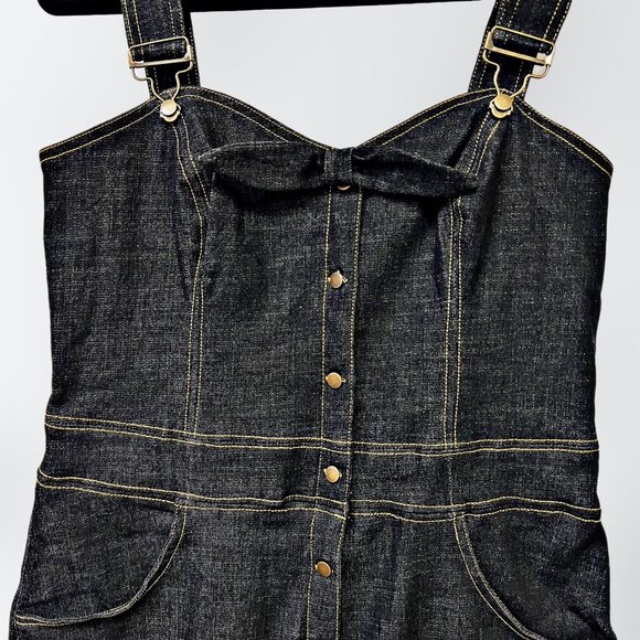 Unique Vintage Western Denim Overalls Baggy Wide Leg Pants Stretchy Button Up - Picture 5 of 13